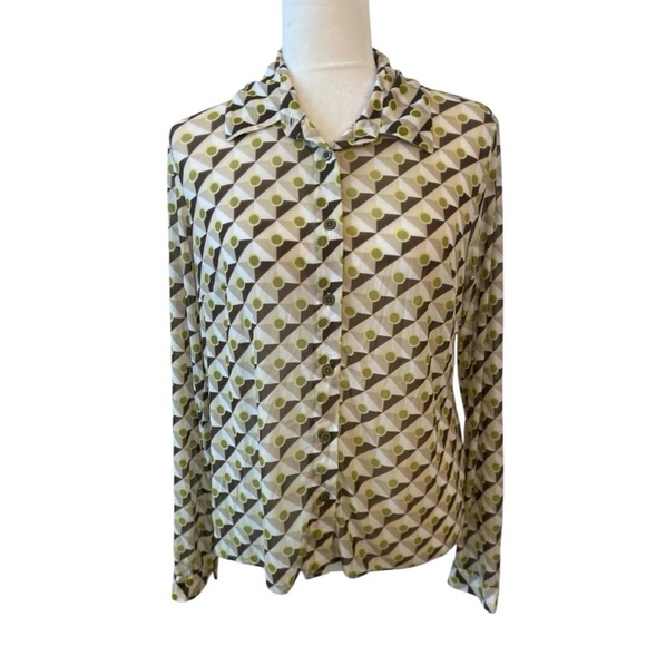 Cabi Women Mosaic Mesh Button Down Shirt Long Sleeve - Picture 1 of 8